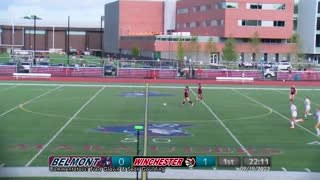The development match's trickplay thumbnail at 17:00, unmasked: the score graphic reads Belmont 0, Winchester 1
