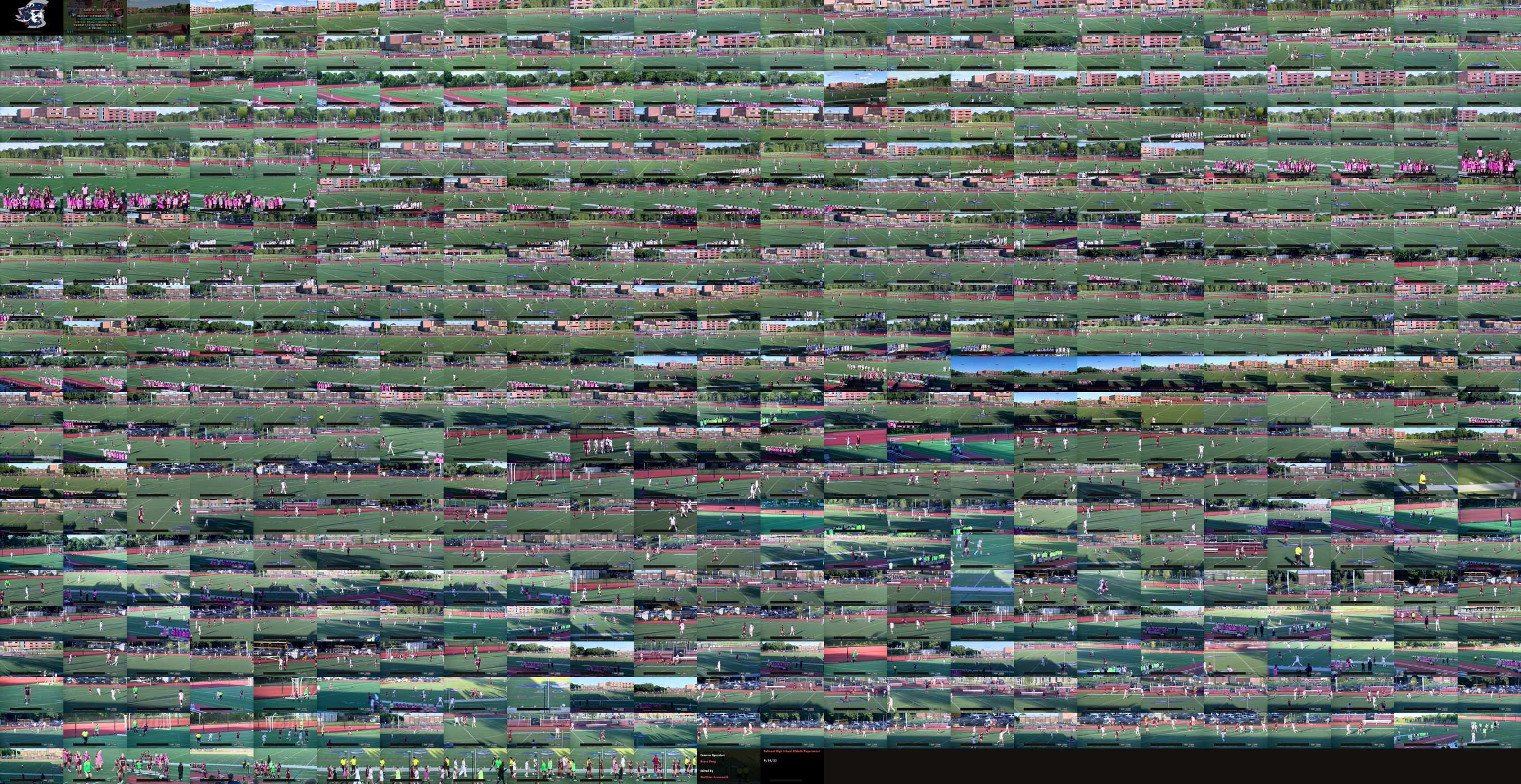 517 trickplay thumbnails of the development match in 22 rows of 24, each with its score box masked in black